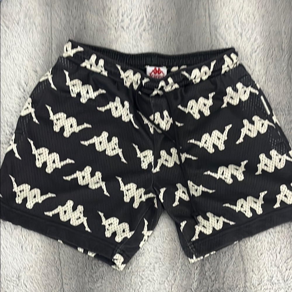 Kappa Dark Grey and off white logo Patterned mid thigh Shorts Men’s